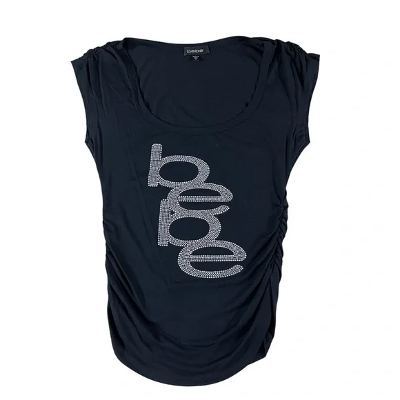 Vintage Y2K Bebe Womens Sleeveless Black Rhinestones Top Cute size Small USA - Picture 1 of 4